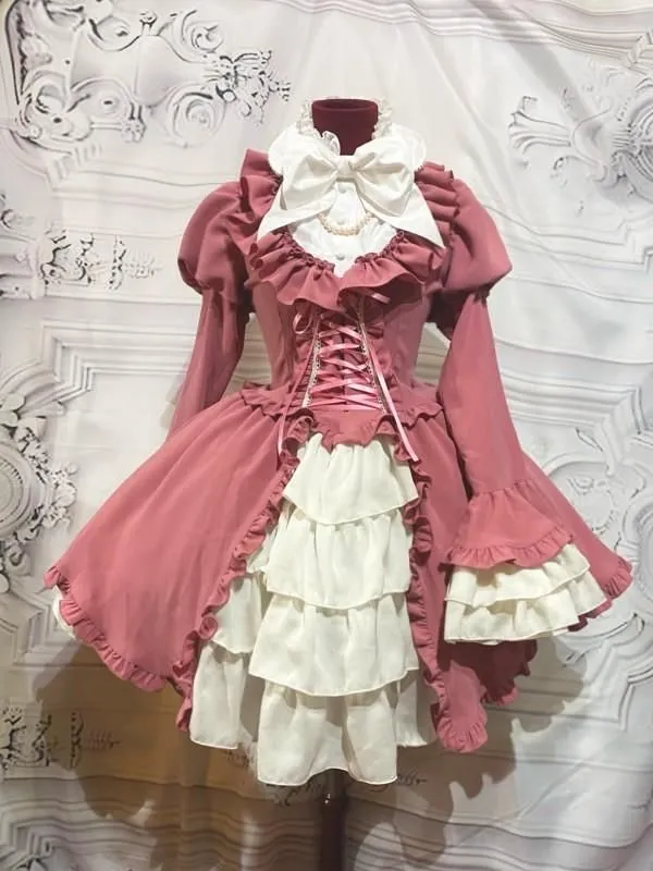 marble　アリス風編み上げワンピース　アトリエピエロ MARBLE】マーブル アリス風編み上げドレスワンピース：ラズベリー