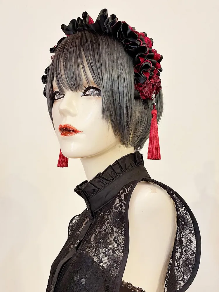 【Estrellas】エストレージャス アジアンゴシックタッセルカチューシャ/黒×真紅★ウィンターセール2月23日まで★