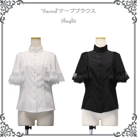【Sheglit】シェグリット "Sacred"ケープブラウス ホワイト/ブラック