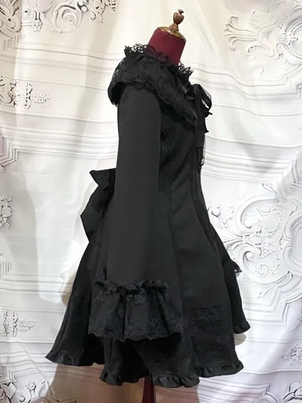 【MARBLE】マーブル レース飾りロマンティックコート:黒×黒レース