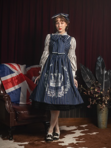 【Victorian maiden】ヴィクトリアンメイデン ★ご予約受付中★ Thick英国レジメンタル王冠プリントスリーブレスドレス ボルドー/ネイビー/ブラック