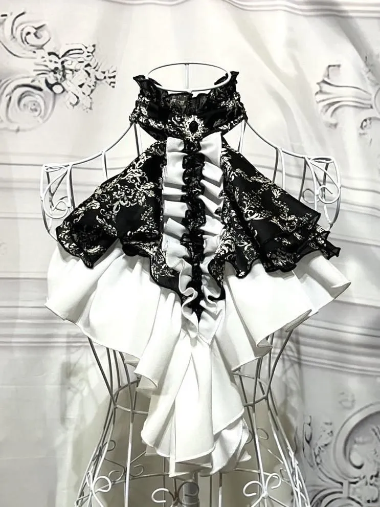 【MARBLE】マーブル ゴシック調ボリュームドレープタイ:黒地白ゴシック柄×白