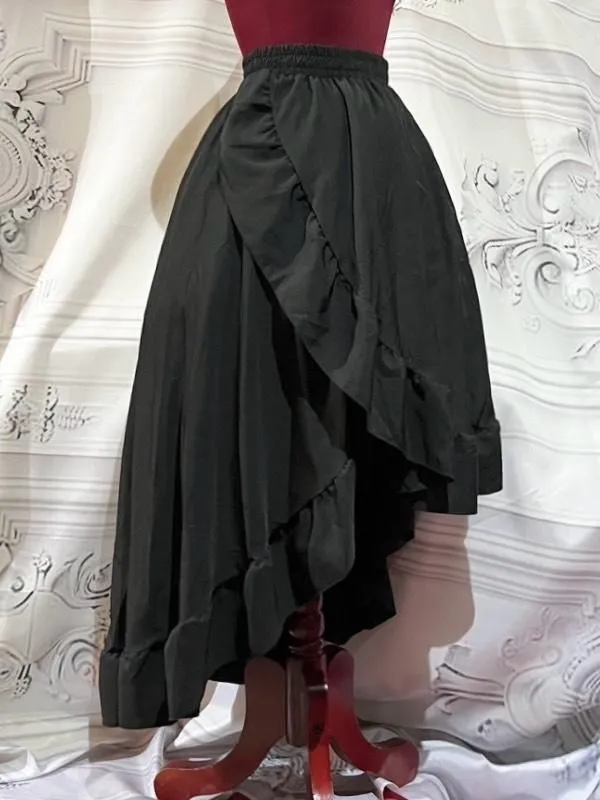 【MARBLE】マーブル 前重ね後ロングフリルスカート:黒