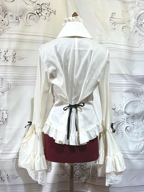 【MARBLE】マーブル 別タイ付きクラシカルデコレーションブラウス:白×黒×白レース