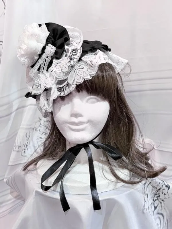 【MARBLE】大理石蕾丝玫瑰花卉布卢姆小帽子:黑白格子
