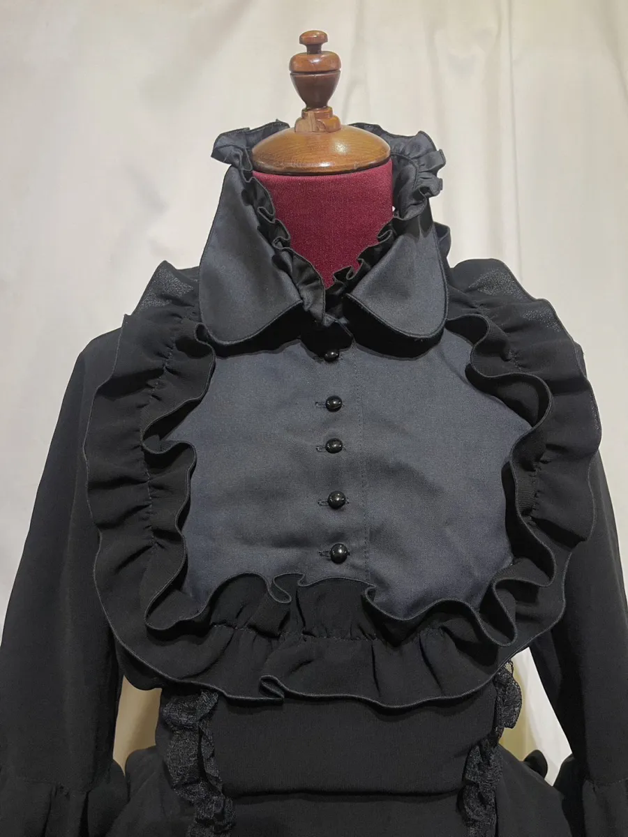 【MARBLE】マーブル リボンデコレーション・クラシックタイ付きサイドタックドレスワンピース:黒×黒チュール