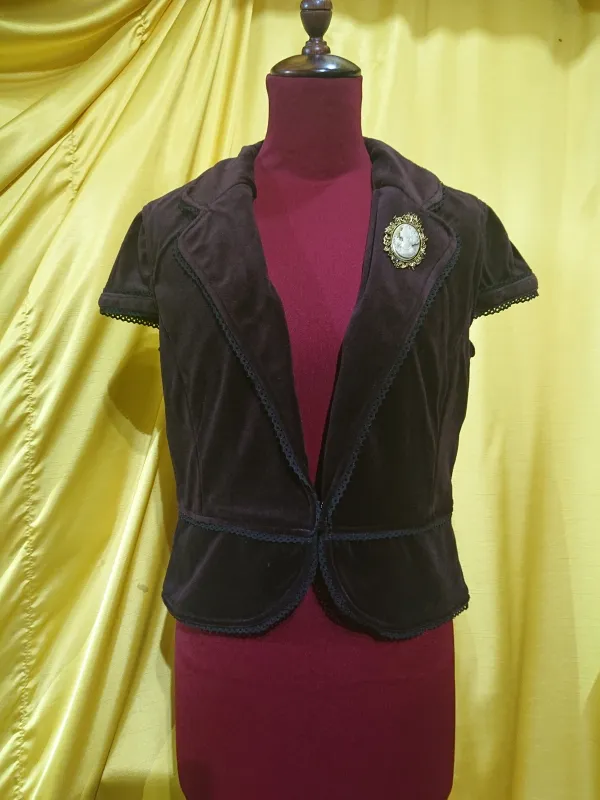 【MARBLE】マーブル ◆Lサイズ◆アンティークカメオブローチ付きテーラードレース飾りジャケット:茶