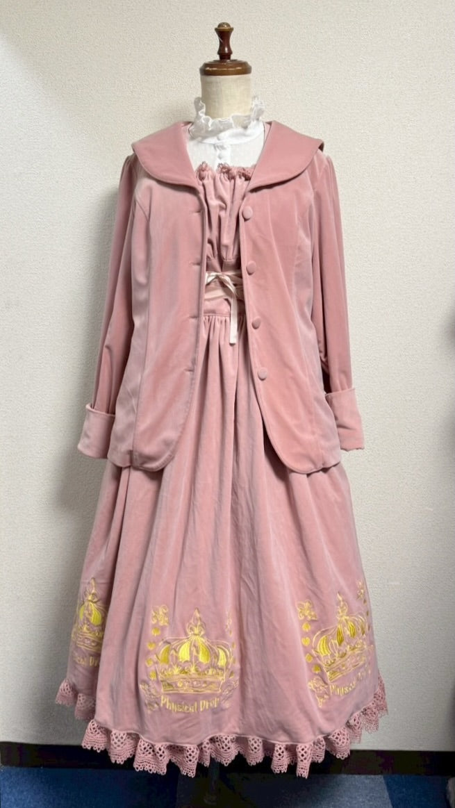 【Physical Drop】フィジカルドロップ 王冠刺繍別珍ジャンパースカートピンク】