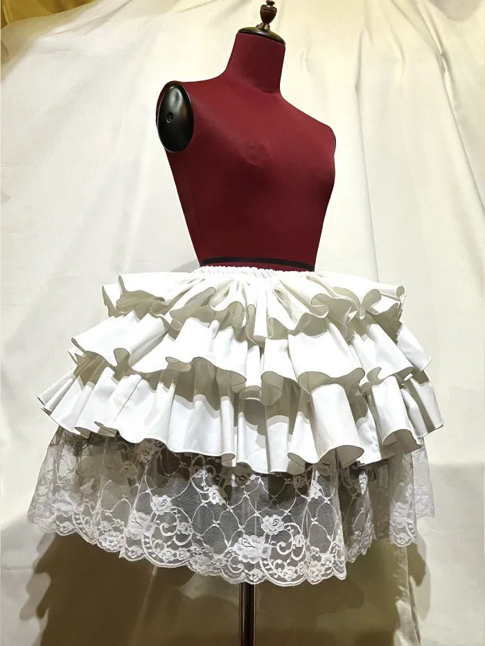 【MARBLE】マーブル ボリュームフリル 裾レーススカート:白×白レース