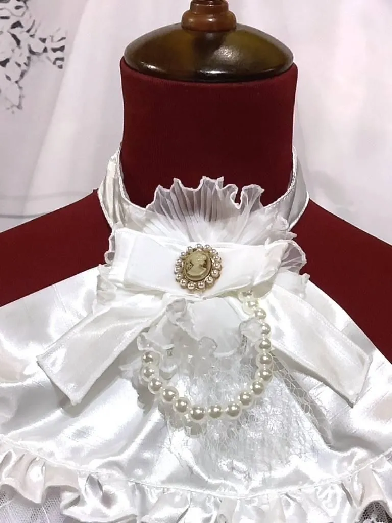 【MARBLE】マーブル パール付きクラシカルゴシック調タイ:白シャンタン×白レース