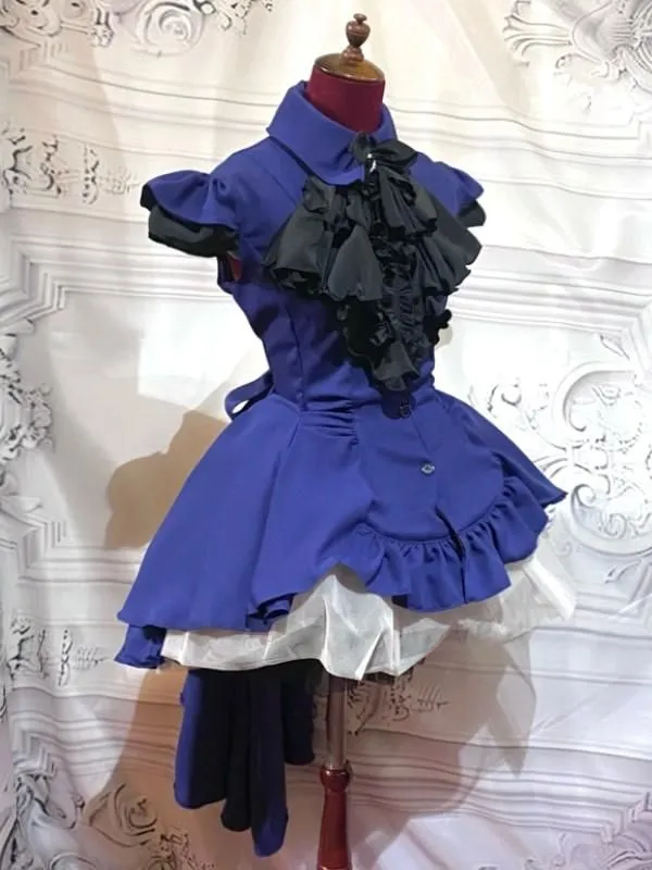 【MARBLE】マーブル ゴシック調エレガンスタイ付きジャケット型ドレープワンピース:青