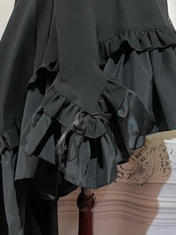 【MARBLE】マーブル ゴシック調ダイヤカットタイ付きブラウス型ワンピース:黒×黒しずく