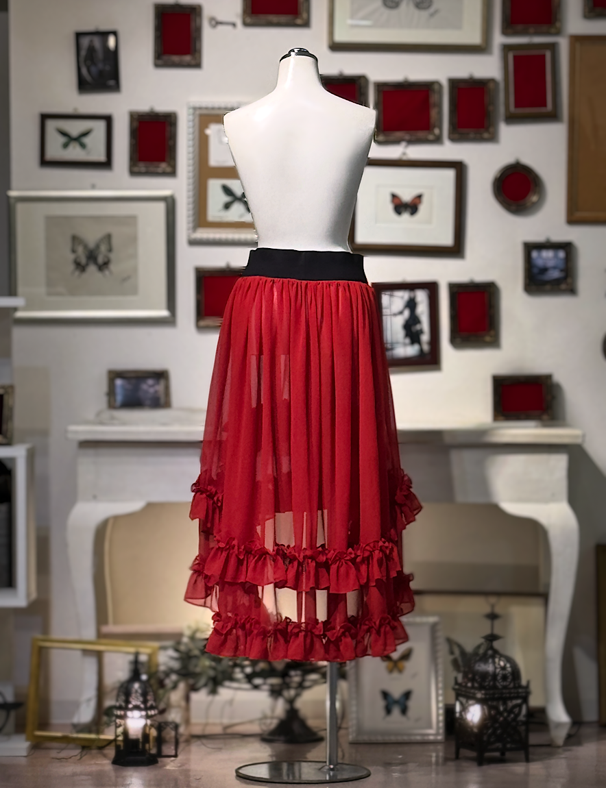 【Na+H】エヌエープラスエイチ mirrorシフォンスカート(赤)