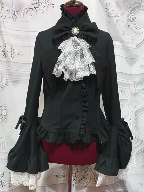 MARBLE 別タイ付きクラシカルデコレーションブラウス えんじ×黒×黒レース MARBLE】マーブル 別タイ付きクラシカルデコレーションブラウス：黒