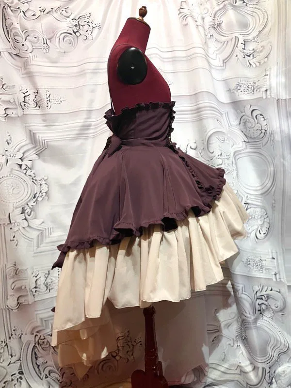 【MARBLE】マーブル エンブレム飾りチェーン付きハイウエストドレープスカート:ボルドー×ベージュフリル★SALE対象外★