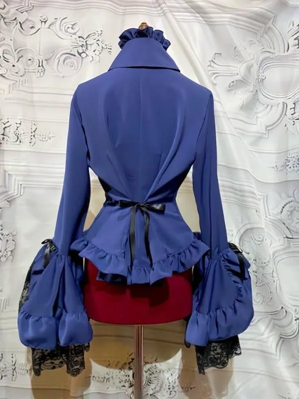 【MARBLE】マーブル 別タイ付きクラシカルデコレーションブラウス:紺×黒レース