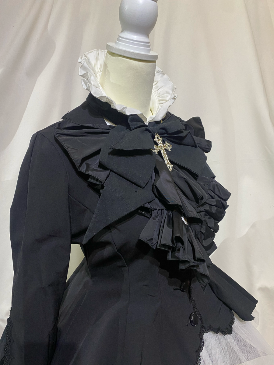 【MARBLE】マーブル ボリュームタイ付きブラウス付き風ジャケット:黒白◆L~LLサイズ◆