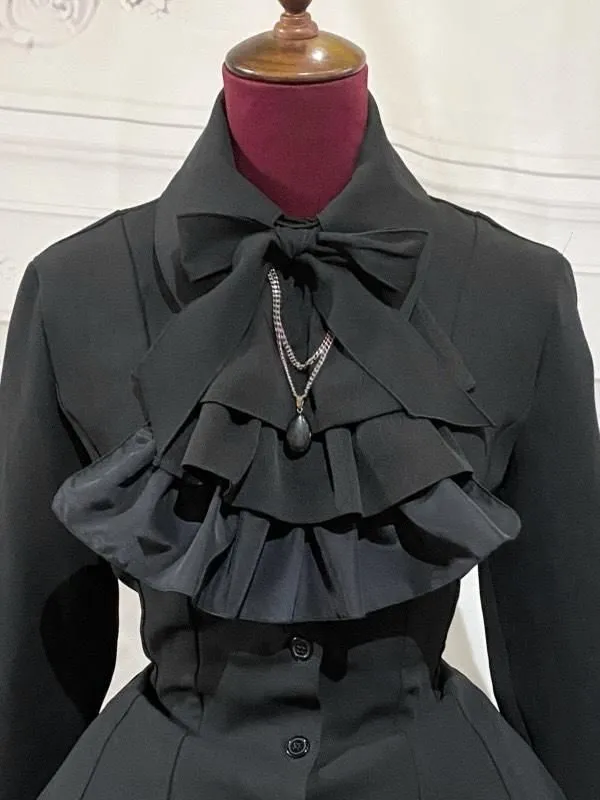 【MARBLE】マーブル ゴシック調ダイヤカットタイ付きブラウス型ワンピース:黒×黒しずく