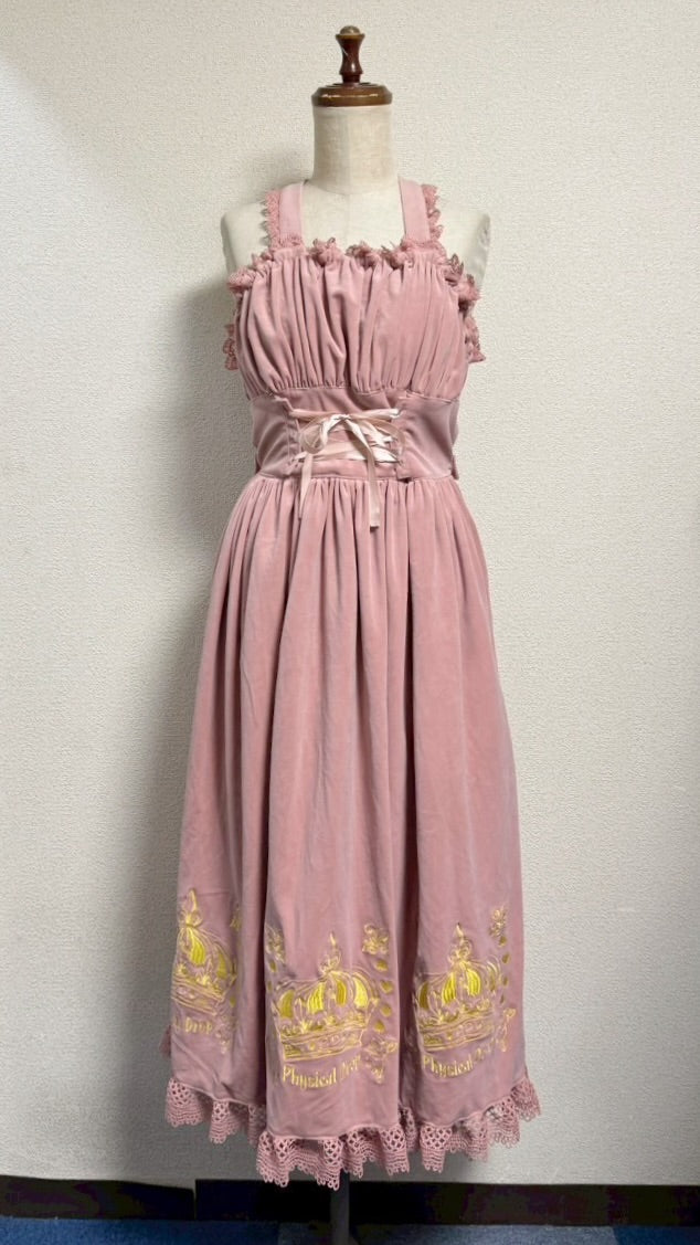 【Physical Drop】フィジカルドロップ 王冠刺繍別珍ジャンパースカートピンク】