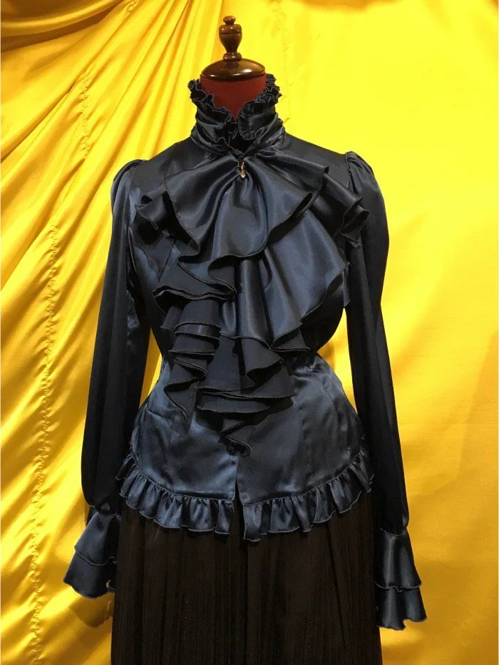 【MARBLE】マーブル ◆Lサイズ◆アンティークビジュー付きボリュームタイブラウス:黒