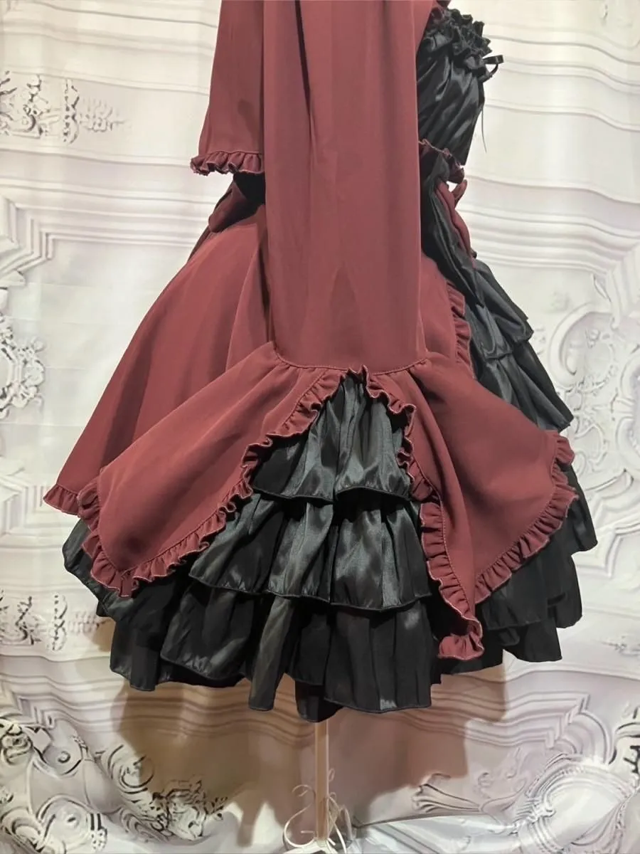 【MARBLE】マーブル 配色切り替えデコラティブワンピース:えんじワンピース×えんじボレロ