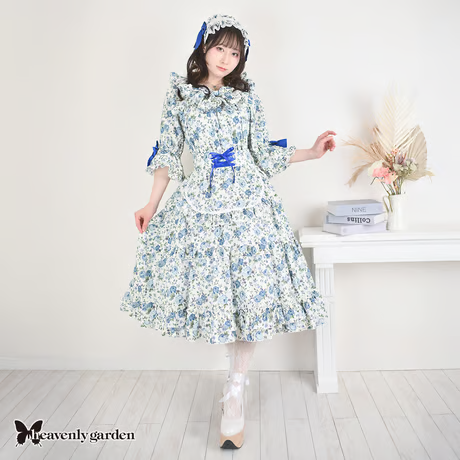 【heavenly garden】헤븐리 가든 로즈 러플 살롱 드레스 블루