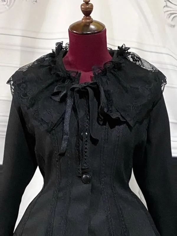 【MARBLE】マーブル レース飾りロマンティックコート:黒×黒レース