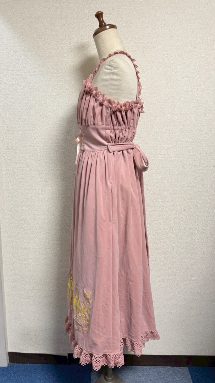 【Physical Drop】フィジカルドロップ 王冠刺繍別珍ジャンパースカートピンク】