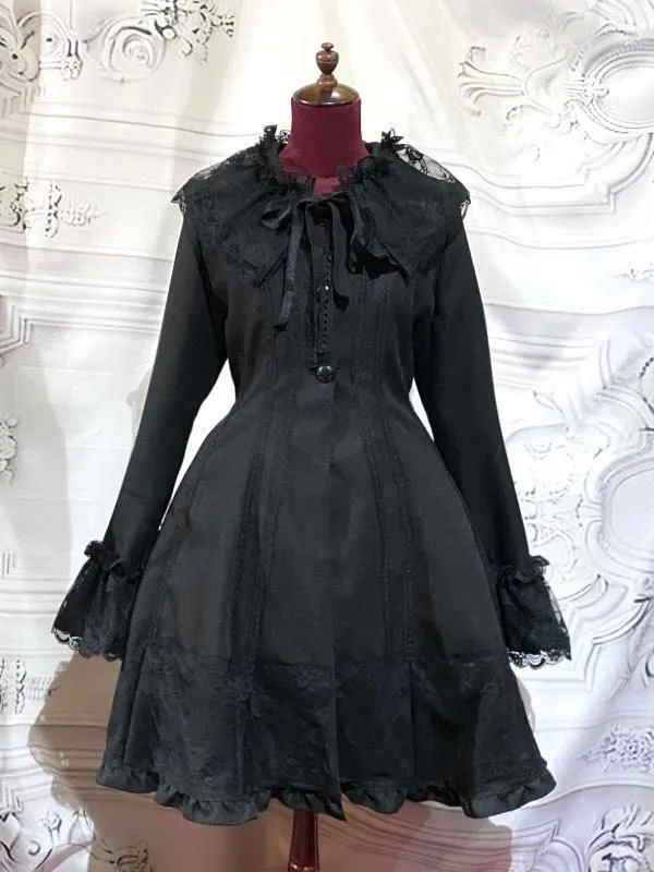 【MARBLE】マーブル レース飾りロマンティックコート:黒×黒レース