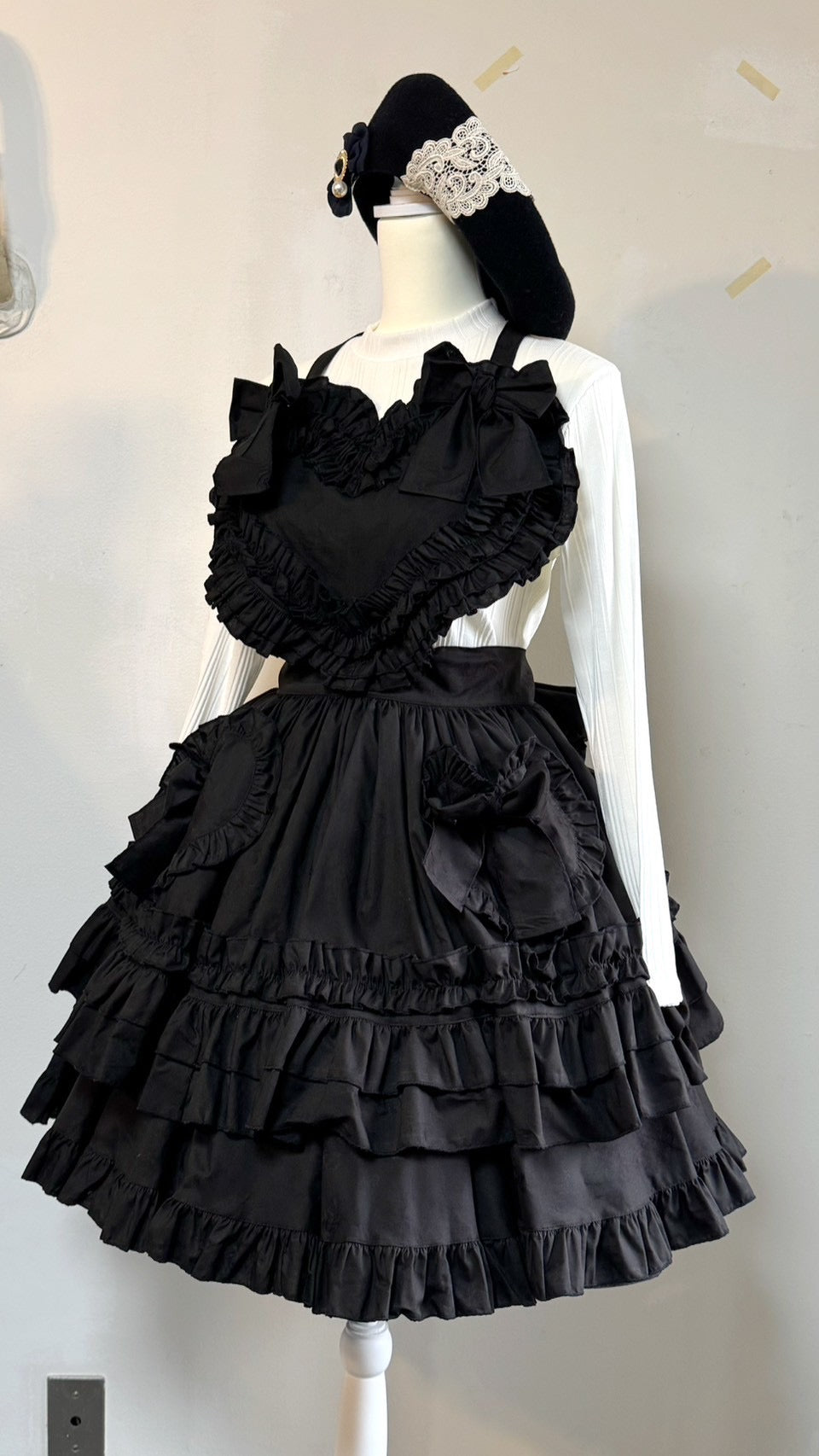 【Physical Drop】フィジカルドロップ ハートエプロン+スカートセット【黒】