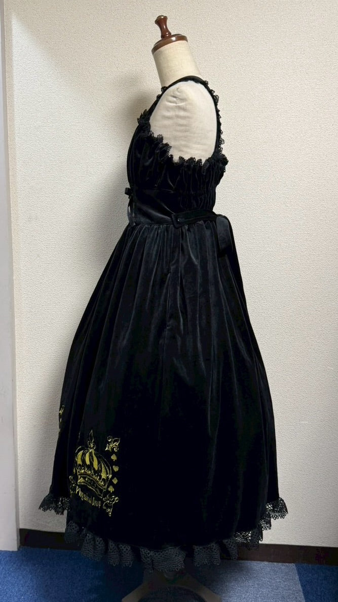 【Physical Drop】フィジカルドロップ 王冠刺繍別珍ジャンパースカート【黒】