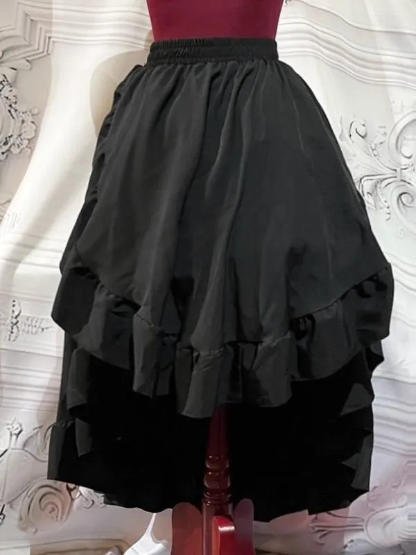 MARBLE】マーブル 前重ね後ロングフリルスカート：黒◇M～Lサイズ