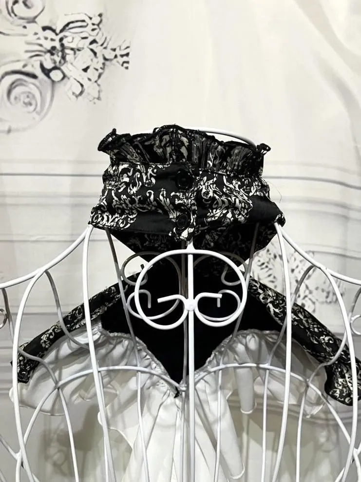 【MARBLE】マーブル ゴシック調ボリュームドレープタイ:黒地白ゴシック柄×白