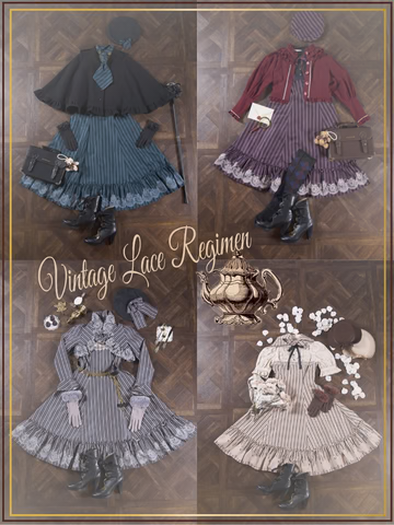 【Victorian maiden】ヴィクトリアンメイデン vintageレースレジメンハーフスリーブドールドレス ベージュ×ミルクティーベージュ(ノーマルサイズ) /ベージュ×ボルドー(グローバルサイズ)