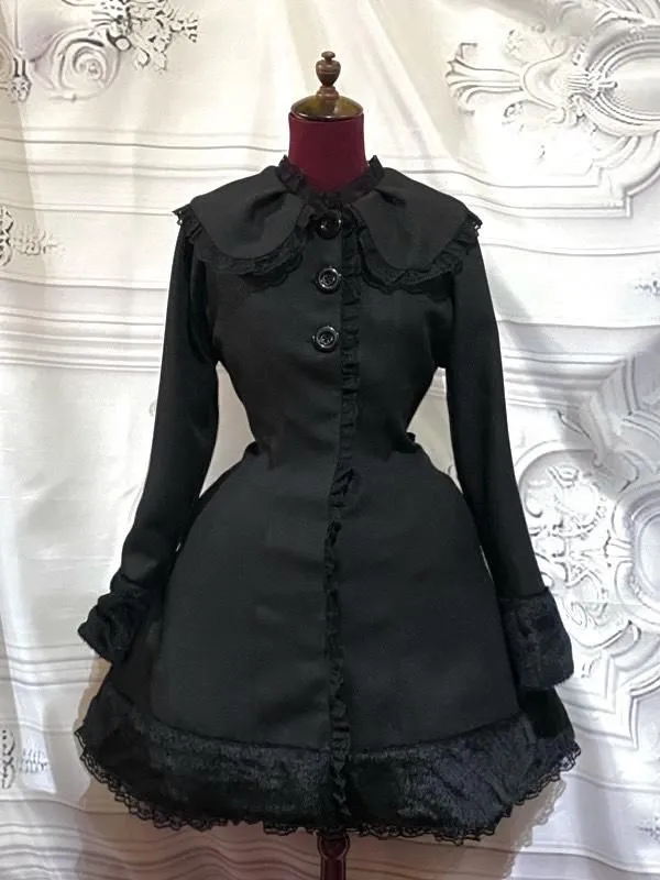 【MARBLE】マーブル クラシカルプリーツケープ付きファーコート:黒