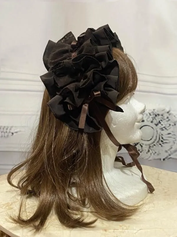 【MARBLE】マーブル フリル重ねボリュームヘッドドレス:茶ゴシック柄フロッキー