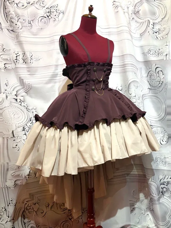 【MARBLE】マーブル エンブレム飾りチェーン付きハイウエストドレープスカート:ボルドー×ベージュフリル★SALE対象外★