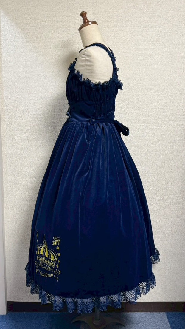 【Physical Drop】フィジカルドロップ 王冠刺繍別珍ジャンパースカート【紺】