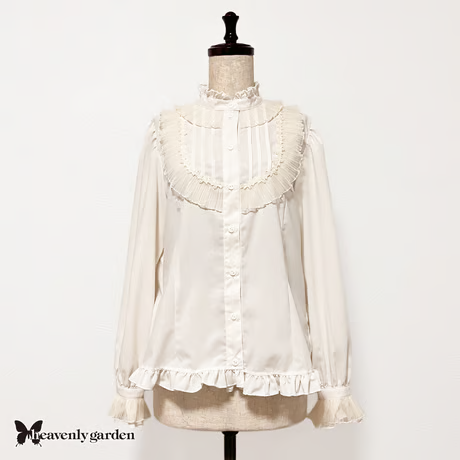 【heavenly garden 】ヘヴンリィ ガーデン プリーツスタンドカラーブラウス・生成り
