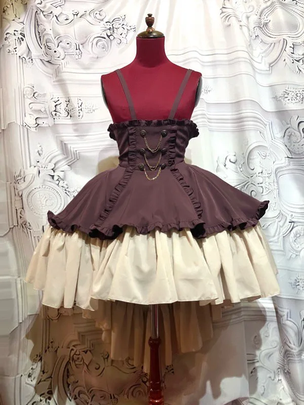 【MARBLE】マーブル エンブレム飾りチェーン付きハイウエストドレープスカート:ボルドー×ベージュフリル★SALE対象外★