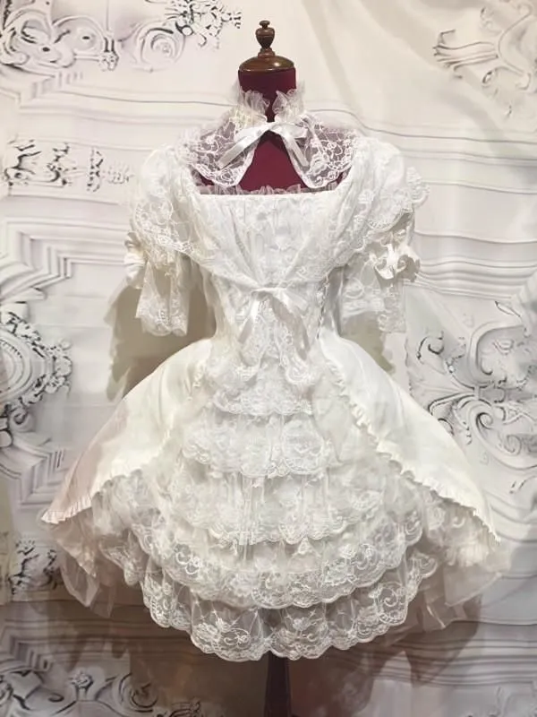 【MARBLE】大理石蕾丝领口宽松连衣裙:白×白
