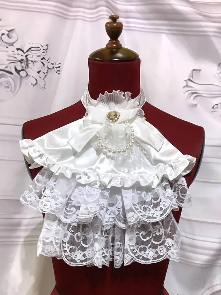 【MARBLE】マーブル パール付きクラシカルゴシック調タイ:白シャンタン×白レース