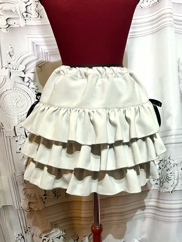 【MARBLE】マーブル サイドリボン付き切り替えティアードスカート:うすグレー