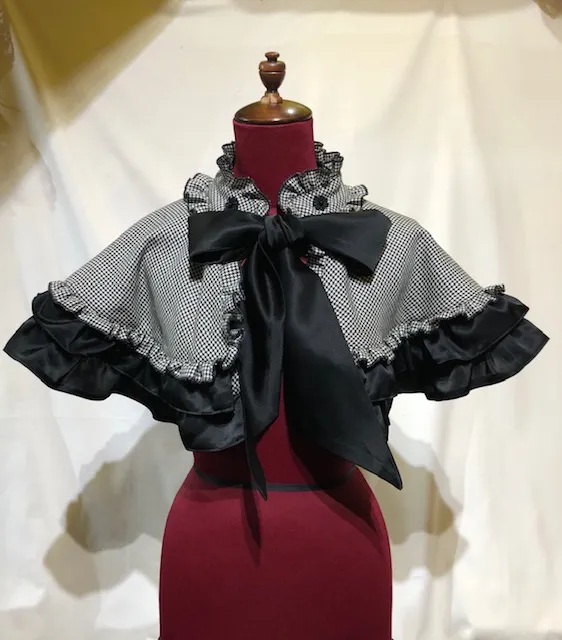 【MARBLE】マーブル 配色切り替えブリティッシュケープ:黒白千鳥格子チェック