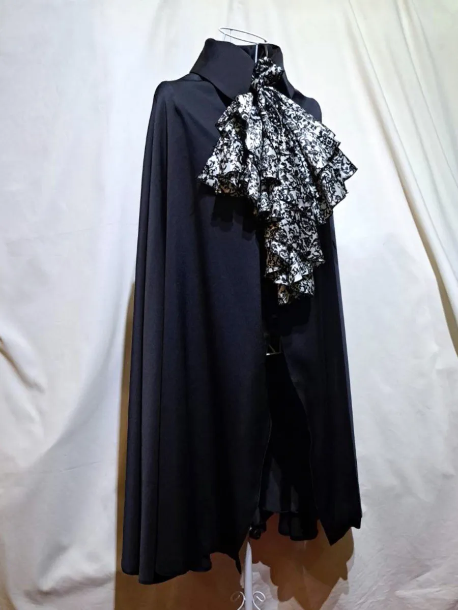 Valentino 黒白モザイク柄 ロングマント MARBLE】マーブル ボリュームタイ付きロングマント：黒×白ゴシック柄