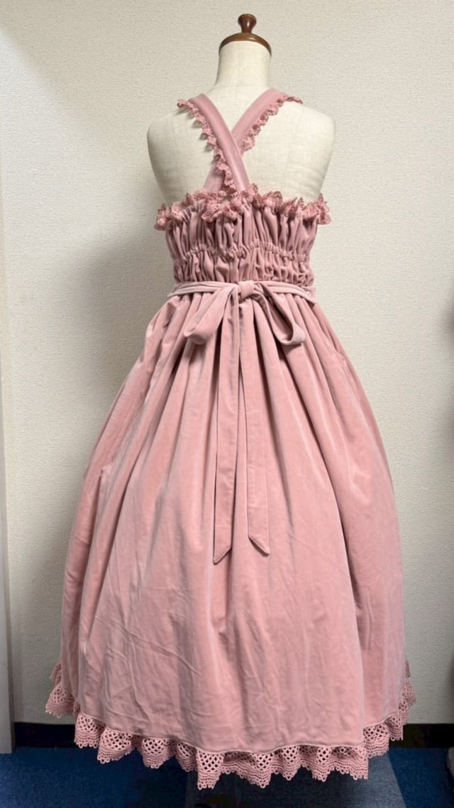 【Physical Drop】フィジカルドロップ 王冠刺繍別珍ジャンパースカートピンク】