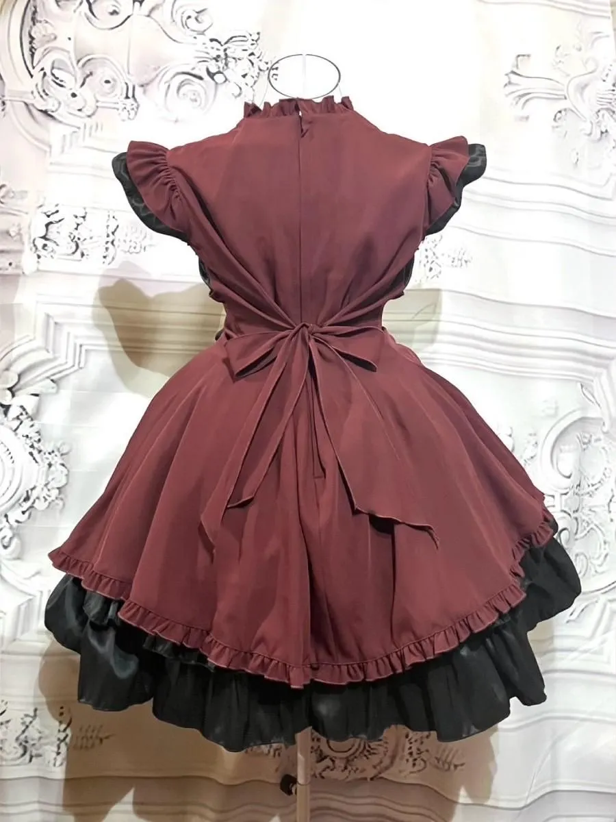 【MARBLE】マーブル 配色切り替えデコラティブワンピース:えんじワンピース×えんじボレロ