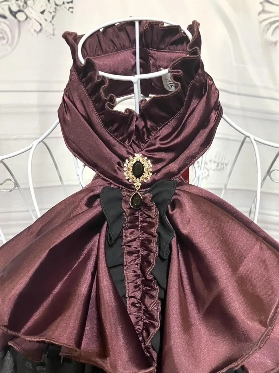 【MARBLE】マーブル ゴシック調ボリュームドレープタイ:えんじ×黒