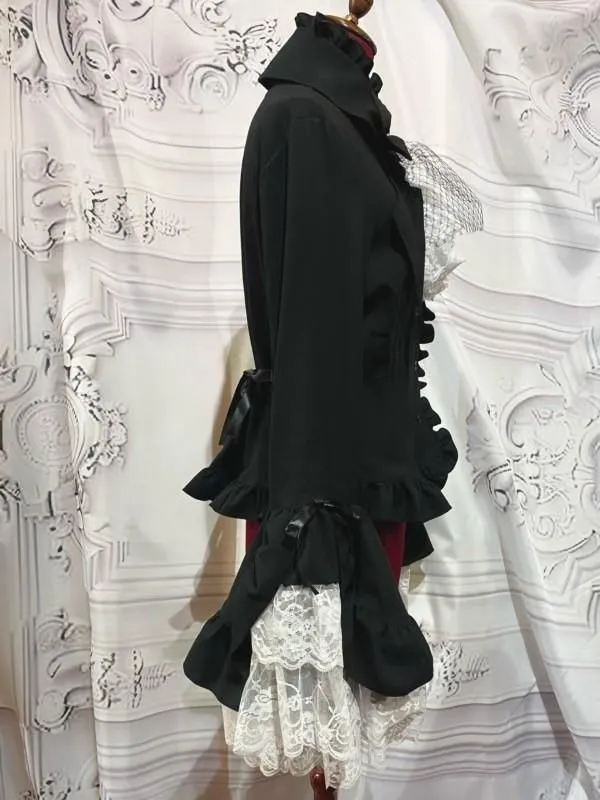 【MARBLE】マーブル 別タイ付きクラシカルデコレーションブラウス:黒×黒ストライプ×白レース