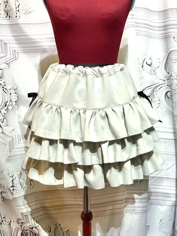 【MARBLE】マーブル サイドリボン付き切り替えティアードスカート:うすグレー